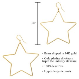 And Lovely 14K Gold Dipped Star Earrings - Statement Hoop Earrings - Drop Dangle Earrings (Gold Star Drop)