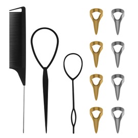 11PCS Stitch Braiding Finger Tool with 8 Metal Pinky Hair Parting Rings, Braid Aid Finger Parting Tool with 1PCS Rat Tail Comb/Braiding Combs/2 Parting Tool Rings