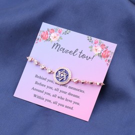 FEELMEM Bat Mitzvah Gifts for Girls Mazel Tov Congratulations Necklace Behind You All Your Memories Love Heart Gift (Mazel)