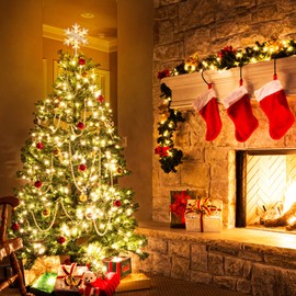 Brizled Silver Snowflake Tree Topper, 9" Christmas Tree Topper with 10 Warm White Lights, 120V UL Certified Christmas Tree Star Topper, Glitter Snowflake Treetop for Christmas Tree Party Home Decor