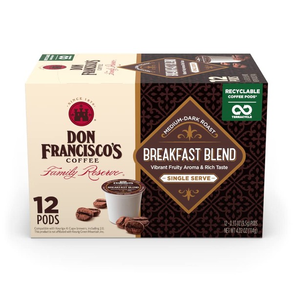 Don Francisco's Mezcla de desayuno, Premium 100% café árabe, tostado medio oscuro, cápsulas de un solo servicio para Keurig, 12 unidades, reserva familiar