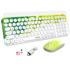 Mobifice 2.4G Wireless Keyboard and Mouse Combo Slim Cute Cordless Compact Size Silent Retro Keyboard and Mouse Set for PC Computer,Laptop,Windows,Mac,Tablets (Upgraded Graffiti Paint‌ Green)