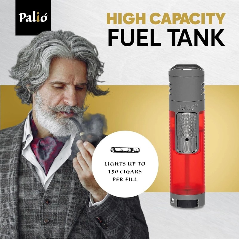 Palió® Veneto™ Quadruple Jet-Flame Lighter, High capacity tank, Red