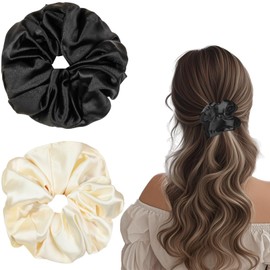 Flomiara Haargummis für Damen, Satin-Haargummis, weich, einfarbig, elastisch, dicke Bänder, großer Haargummi, Pferdeschwanz-Halter mit elastischen Haarbändern für dickes, dünnes, lockiges Haar