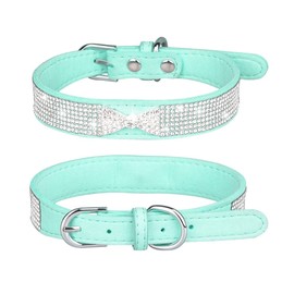 Small Dog Collar for Puppy Cat Diamond Bling Girl Rhinestone Cute Bow Tie Female Boy Small Pet Kitten Collar Fashion Hot Blue XS