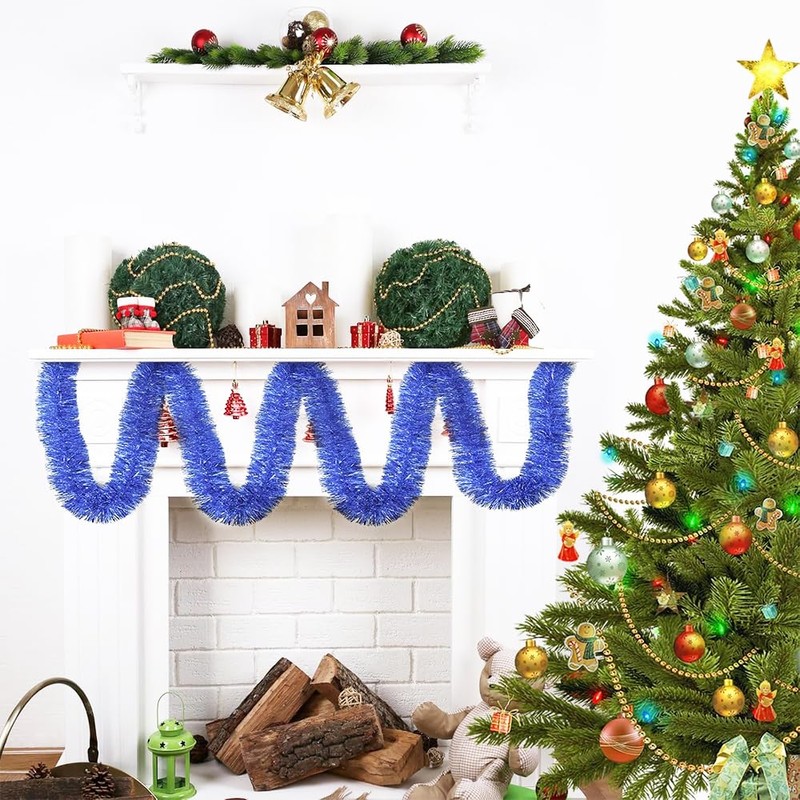 Royal Blue Christmas Chunky Tinsel Garland for Christmas Tree Decorations,