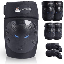 Inliner Pads Set for Children From 3 To 12 Years, 6-in-1 Protective Equipment Set with 2 Knee Pads, 2 Elbow Pads, 2 Wrist Guards, Ideal for Skateboarding, Cycling, Scooter or Skiing, black, s