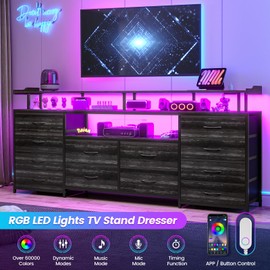 BTHFST LED TV Stand Dresser with Power Outlets for 65 TV, 63 inch Entertainment Center with 12 Fabric Drawers, Media Console Table with Storage Shelf, Chest of Drawers for Bedroom