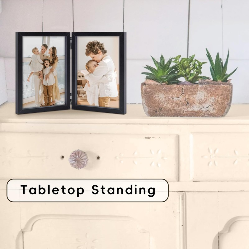 SNXJWA 8x10 Picture Frames Double Black Photo Frame Folding Vertical