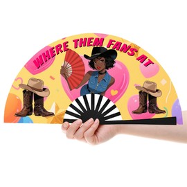 AYTHSRIC 13 inch Line Dance Popping Fan, Where Them Fans at Clack Fan, Large Festival Folding Fans, Pop Fans for Women Foldable Wedding Dance Church Party (Style H)