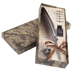 Cocoarm English Calligraphy Feather Dip Quill Pen Writing Ink Set - Elegant Antique Feather Pen with 5 Nibs for 20-30 English Letters - Perfect Stationery Gift Box (Black)