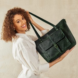 S-ZONE Women Vintage Genuine Leather Tote Bag Large Shoulder Purse Work Handbag