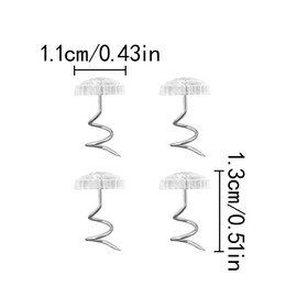 HAIKING Upholstery Screw Pins, 100 PCS Stainless Steel and Plastic Clear Head Spiral Push Pins for Holds Bedskirts, Drapes, Slipcovers (1.1 x 1.3cm/0.43 x 0.51in)