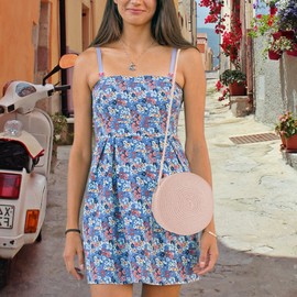 Yomietar Womens Small Round Straw Crossbody Bag Beach Shoulder Bag Handbag Purse for Summer, Pink