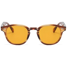 DEWEST Sonnenbrille Depp Stil 70 Jahr Herren Damen, Teestreifen/Orange