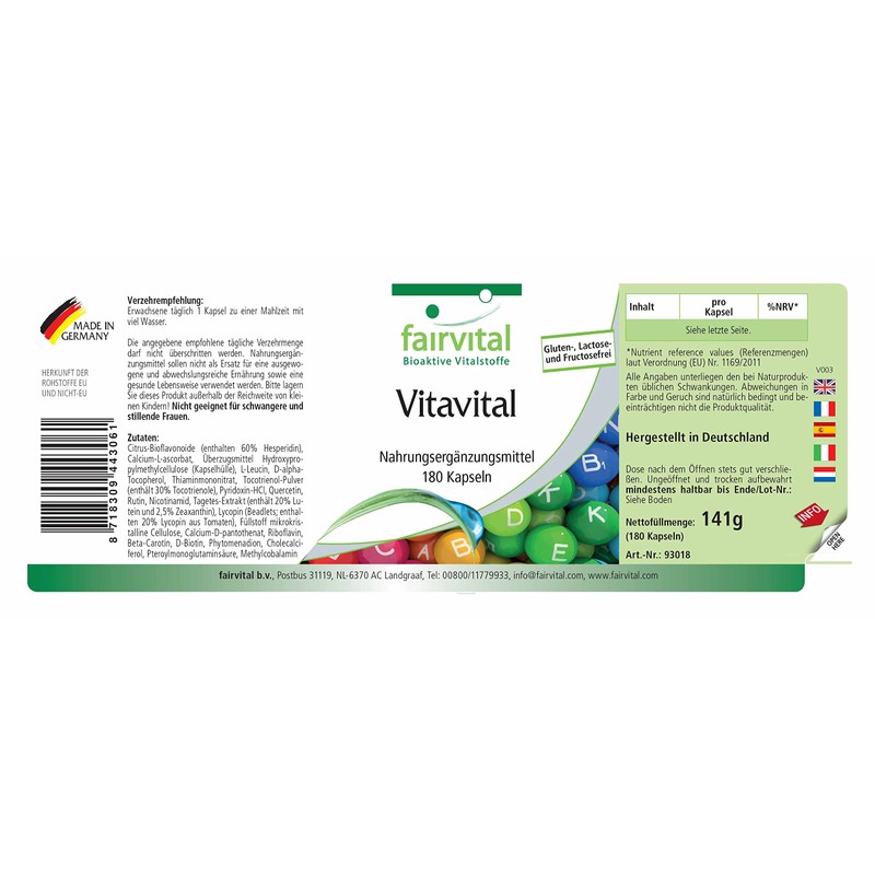 Fairvital Vitavital - 180 Capsules - High Dose - Multivitamin