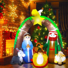 6.5 ft Christmas Inflatable Nativity Scene Decoration Jesus Blow up Long Christmas Inflatable with LED Lights for Indoor Outdoor Christmas Yard Garden Decor (Exquisite)