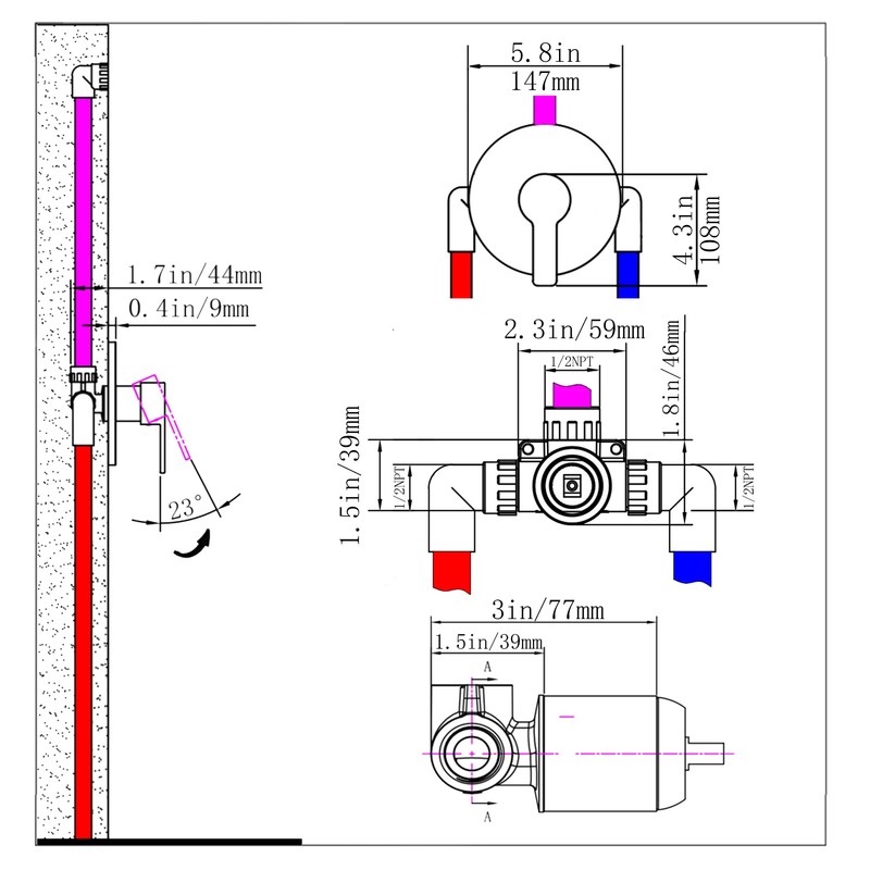 DOLGABA Shower Valve Handle Single Function Shower Mixer Valve Kit