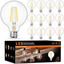 Dekang 12Pack LED Bathroom Light Bulbs 60W Equivalent, 4000K Natural Daylight, G25 Globe Edison Light Bulbs E26 Base, 6W Round Vanity Light Bulb with Filament Clear Glass, 600LM, 120V, Non-dimmable