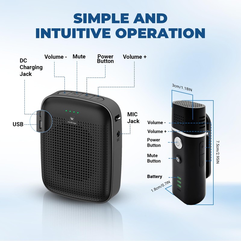 Voice Amplifier with Wireless Lapel Microphone for Teachers