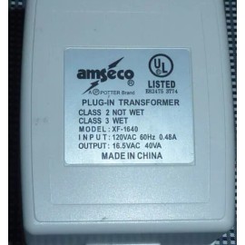 Amseco XF-1640 Amseco Power Transformer Plug-In 120VAC 60Hz Input 16.5VAC Output 40VA