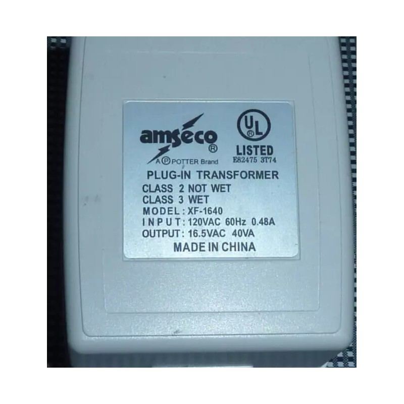 Amseco XF-1640 Amseco Power Transformer Plug-In 120VAC 60Hz Input 16.5VAC
