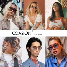 COASION Vintage 70s Flat Aviator Small Frame Sunglasses for Women Men Square Metal Design UV400 Protection Shades (Orange Frame/Blue Lens + Grey Frame/Gradient Pink)