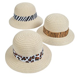 Fun Express Safari Hats for Adults with Animal Print Band (set of 12) Straw Costume and Party Hats - VBS Vacation Bible School Supplies/Decor