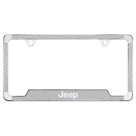 Jeep Wordmark Silver Carbon Fiber Inlay Zinc Metal License Frame Holder 2 Hole