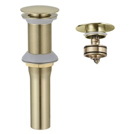 BWE Bathroom Vessel Sink Drain Stopper with Overflow One Piece Pop Up Drain Assembly with Strainer for Bathroom Vessel Vanity Faucet Brushed Gold