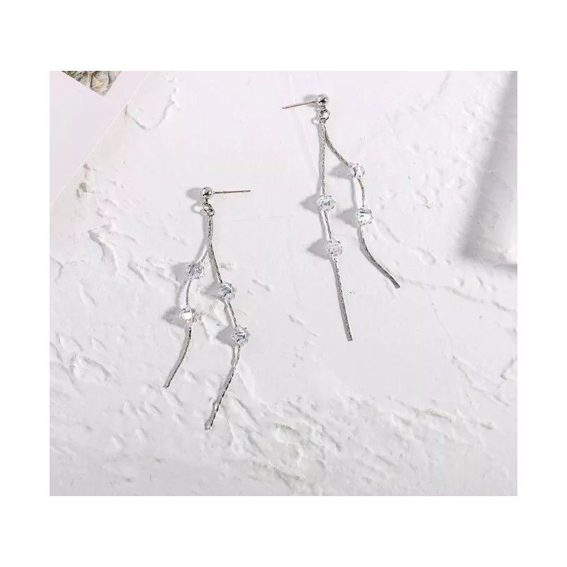 Unbranded 3" Sterling Silver Korean Cube Crystal Ball Stud Earrings