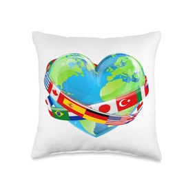 Heart shaped world earth globe world map design Throw Pillow