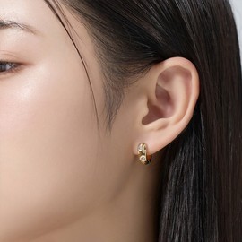Gold&Deer 14K Goldfield Bold Wave Cubic One-Touch Earrings White Gold / 골드앤디어 14K 골드필드 볼드 물결 큐빅 원터치 귀걸이 화이트골드