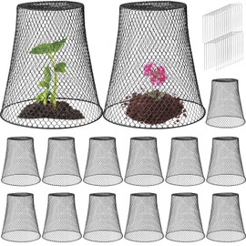 Therwen 15 Pcs Large Chicken Wire Cloche Plant Protector Cover 11x12 Inch Metal Garden Cloche Dome for Plants Wire Protection Basket with Garden Stakes Plant Cages from Animals (Black)
