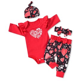 fioukiay Preemie Baby Valentine's Outfit Infant Girls My 1st Valentine's Clothes (Red, Preemie)
