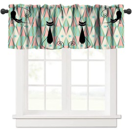 FengMingRui Mid Century Valance Curtain Mid Century Abstract Funny Black Cat Modern Atomic Starbursts Geometric Windows Curtain Valance for Kitchen Dining Room Canteens Home Decor One Panel 54x18in