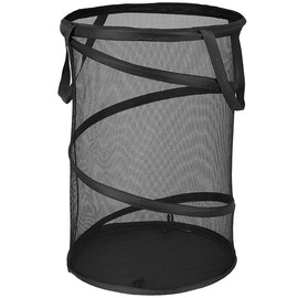 Pop Up Hamper for Laundry Mesh Collapsible Laundry Basket | Large Clothes Hamper - Black 16"L x 16"W x 24"H