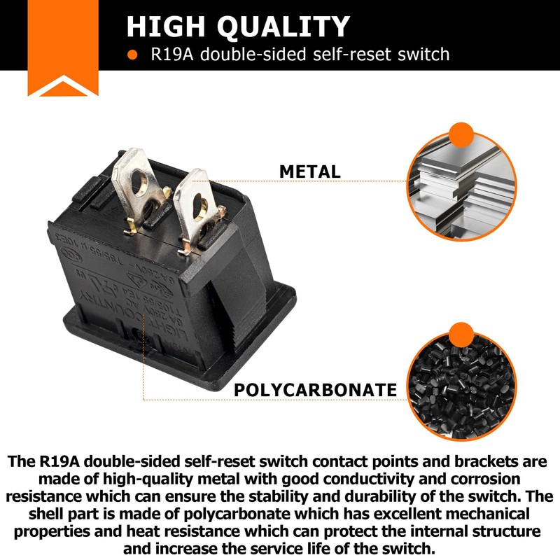 R19A T85U Rocker Switch 2 Pins 2 Position 6A 125/250VAC,
