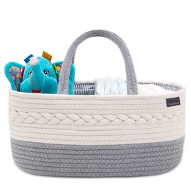 YeaYee Baby Nappy Caddy Organiser, Multifunctional Storage Box for Nappies, with Interchangeable Compartments, 100% Cotton Linen, Portable Storage Basket for Nappies, Baby Shower Gift