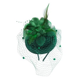 minkissy Fascinators Hats with Veil Plumage - 20s 50s Hat Cocktail Flower Tea Party Fascinator Headband for Bride Ladies (Dark Green)