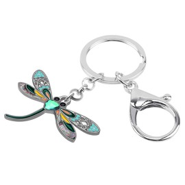 DALANE Enamel Alloy Rhinestone Dragonfly Keychains Bag Key Ring Insects Jewelry Charms Gifts for Women Girls (Greenness)