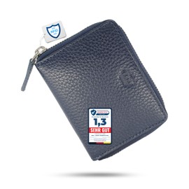 Baur Women's Genuine Leather Wallet, Mini Wallet with RFID Protection, Small Wallet with 6 Card Slots, Note and Coin Compartment, Wallet with All-Round Zip, darkblue, Classic