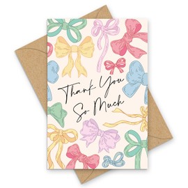 Whaline 24 Pack Bow Thank You Cards Bulk Colorful Bow Knot Greeting Cards With Envelopes Stickers Blank Note Cards for Coquette Birthday Baby Shower Wedding, 4 x 6 Inch