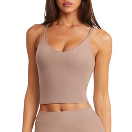LASLULU Womens Longline Sports Bra Padded Spaghetti Strap Workout Tops Casual Summer Fashion Outfits Crop Tank Tops Pilates Gym Yoga Bras(Sienna Medium)