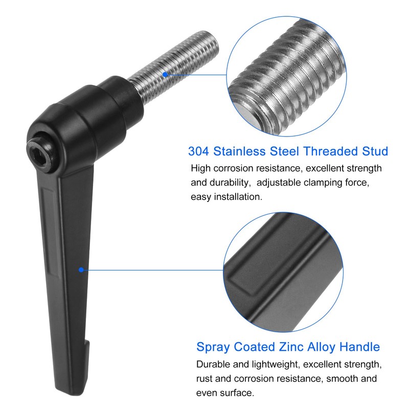 sourcing map 2pcs Clamping Lever Handles, M12 x 40mm 304