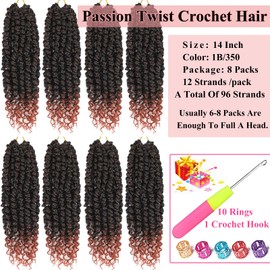Alrence Passion Twist Crochet Hair 8 Packs Pre twisted Passion Twist Hair For Women Soft Bohe Pre-looped Crochet Braids (14 Inch (Pack of 8), 1B#)