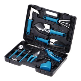 HARFINGTON 1 Set Garden Tool Set 10 Pieces Plastic Gardening Planting Tools Kits with Shovels, Rake, Scissor, Trimmer, Water Sprayer and Store Case, Blue