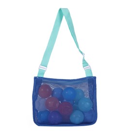 UTTPLL Colorful Mesh Beach Bag Adjustable Kids Quick Dry Net Tote for Seashell Collecting Beach Sand Toy Totes Swimming Accessories for Boys and Girls Navy Blue&Lake Blue