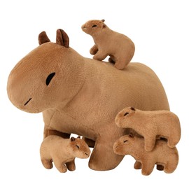 SQEQE Capybara Mommy Plush with 4 Cute Babies Capybara Stuffed Animals, Super Soft Plushie Stuffed Cotton Plushies Animal Toy Gift for Boys and Girls