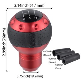 Padaodao 5 Speed Shifter Knobs Leather Shift Head Car Gear Lever Stick Handle fit Most Manual Automatic Vehicles SUV Trucks, Red